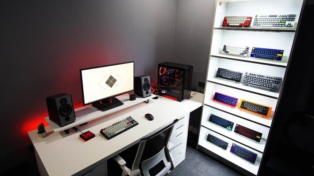setup gaming rojo coleccionista de teclados
